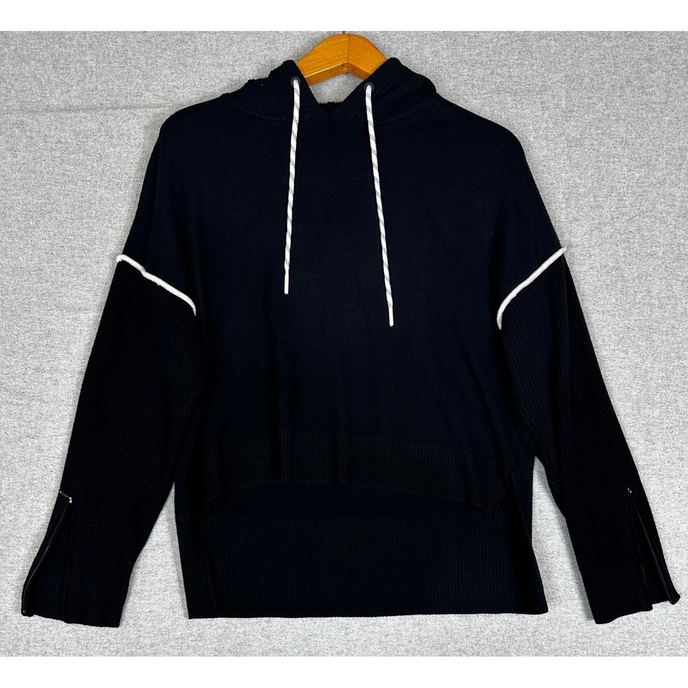 FLX Urban Commuter Knit Sweater Mens Large Black Hooded Zipper Cuff High Low